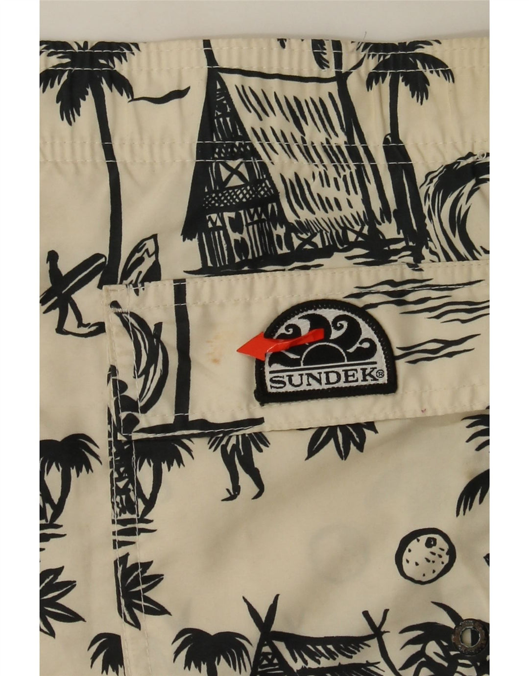 Męskie spodenki kąpielowe Sundek z grafiką 2XL w kolorze złamanej bieli, poliester