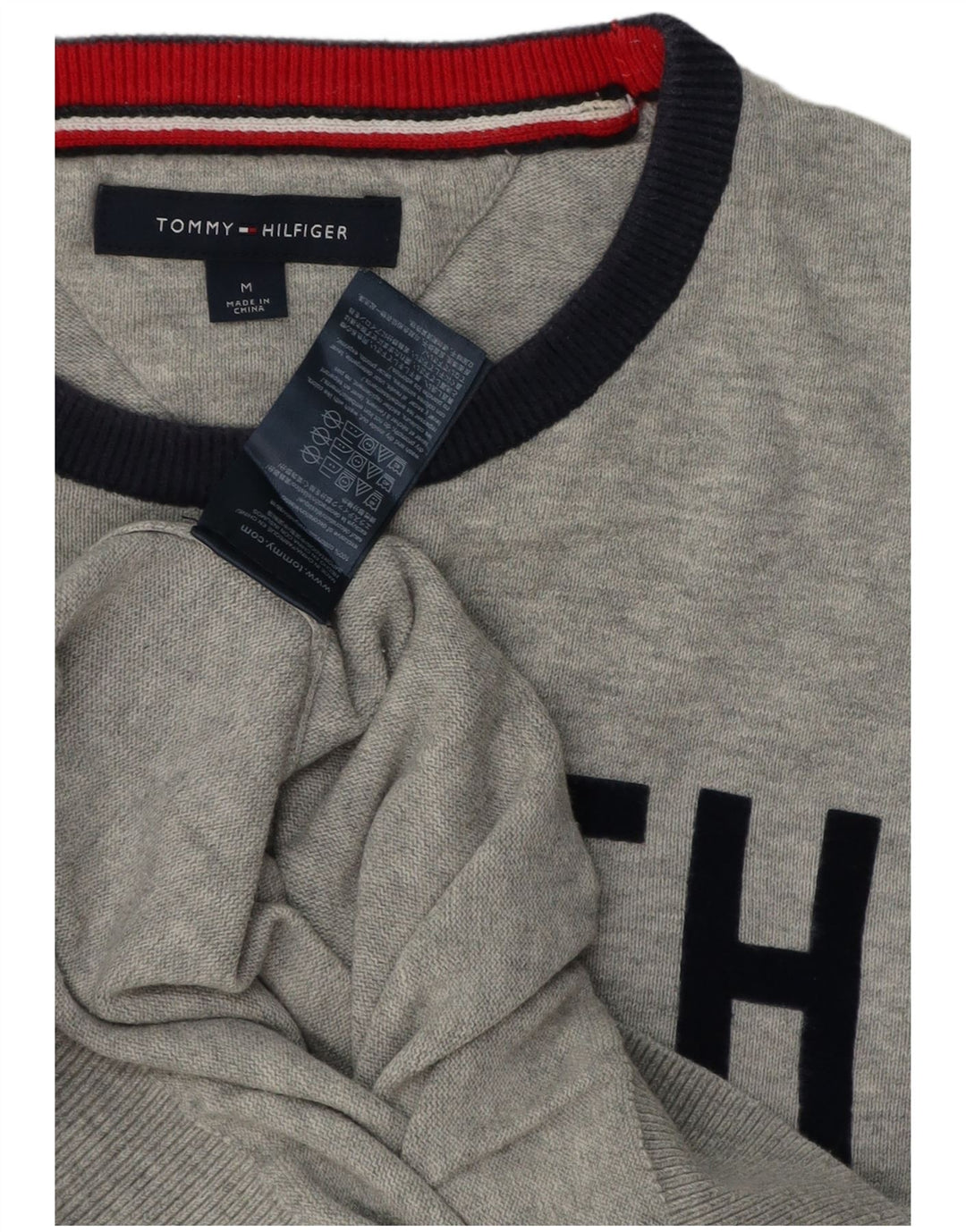 Męski sweter z okrągłym dekoltem TOMMY HILFIGER w kolorze średnioszarym