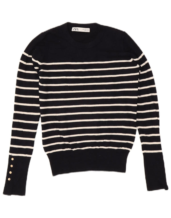 Sweter damski Zara z okrągłym dekoltem UK 10 w małe granatowe paski