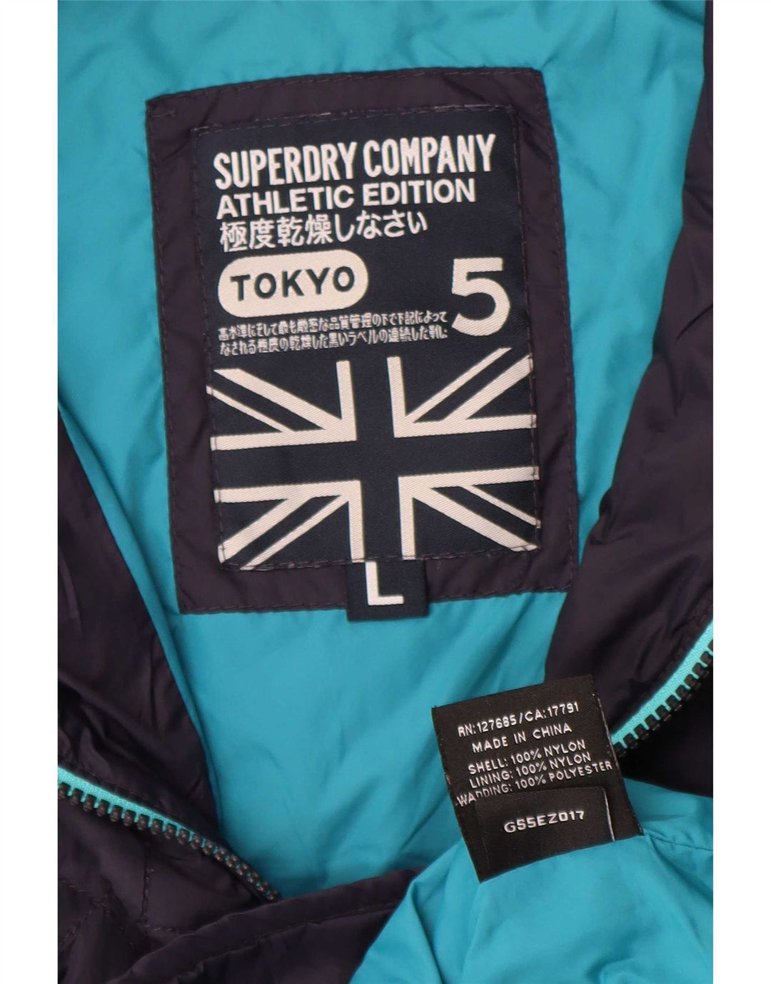Damska pikowana kurtka z kapturem Superdry UK 16, duża, granatowa, nylonowa