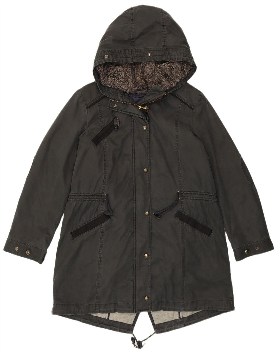 HUGO BOSS Womens Hooded Parka Jacket UK 12 Medium  Black Cotton