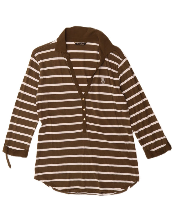 Damska koszulka polo Massimo Dutti z rękawem 3/4, UK 12, średnie khaki w paski