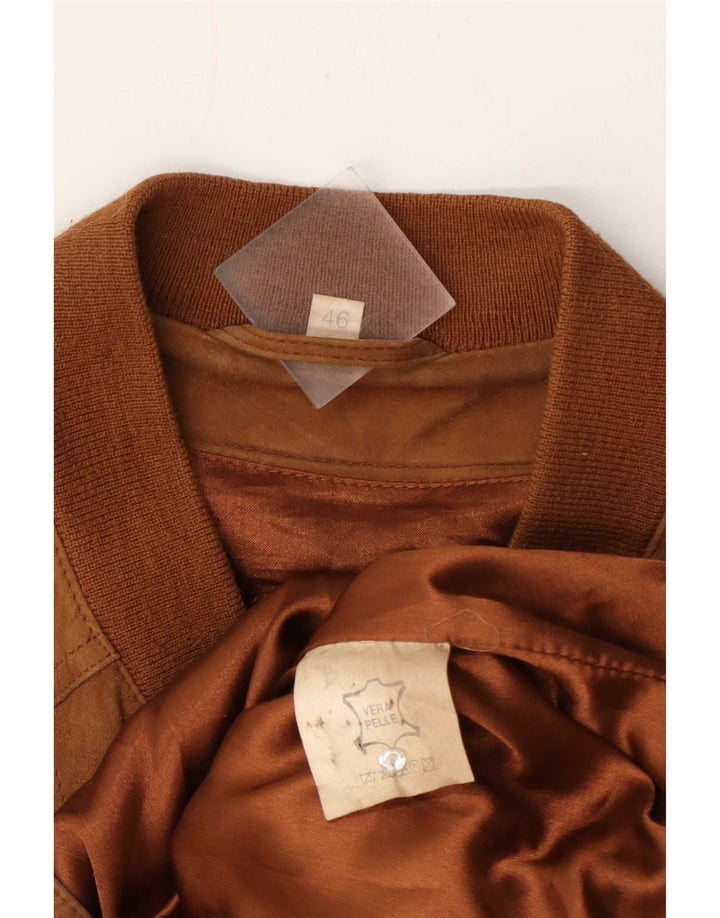 Vintage męska zamszowa kurtka bomber IT 46 mała beżowa skóra