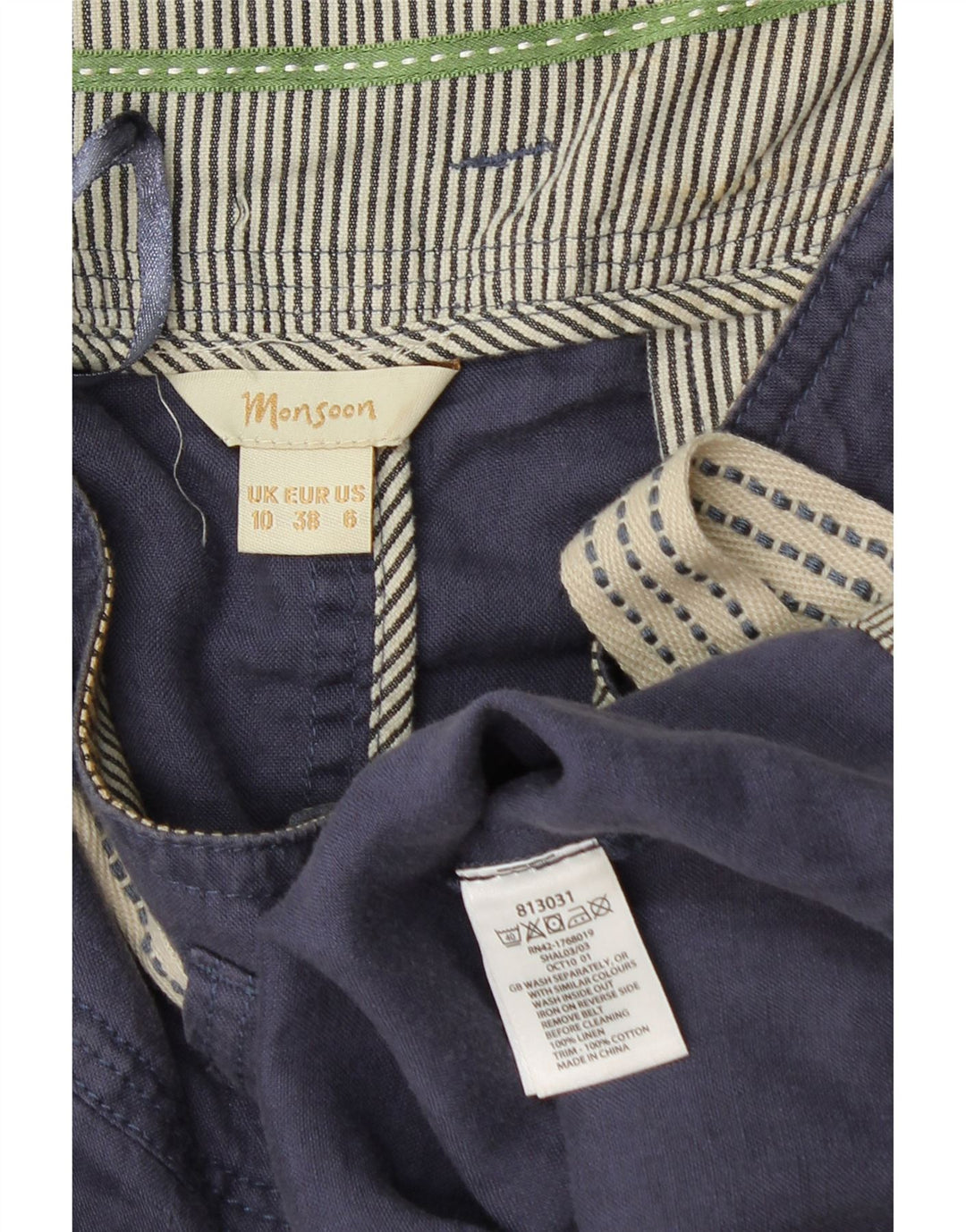 MONSOON Damska mini spódniczka UK 10 Small W28 Granatowa lniana