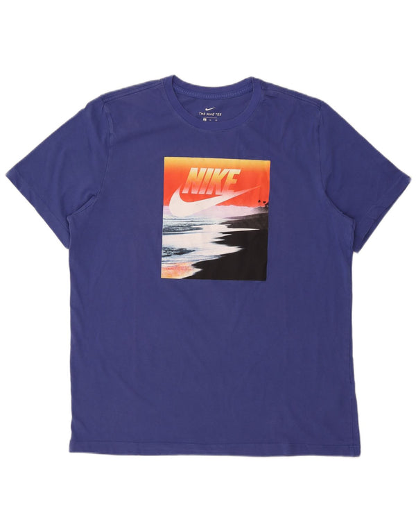 Męska koszulka z grafiką Nike, XL, niebieska, bawełniana