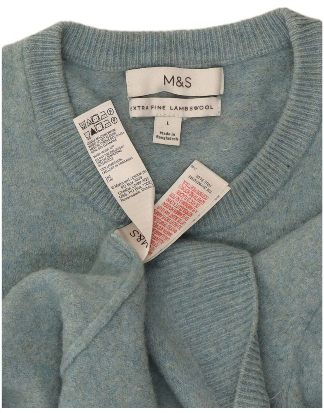 Marks & Spencer Damski sweter z okrągłym dekoltem UK 14, duży, niebieski z owczej wełny