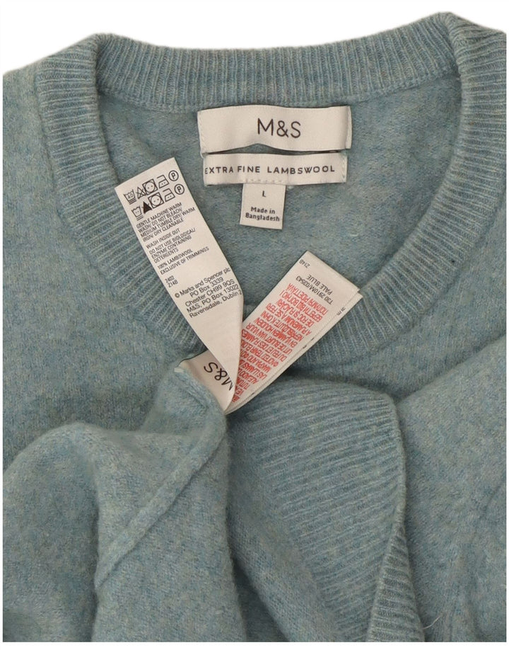 Marks & Spencer Damski sweter z okrągłym dekoltem UK 14, duży, niebieski z owczej wełny
