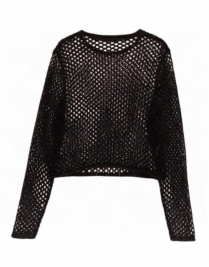 Damski, oversize'owy, szydełkowy top z długim rękawem Zara UK 10 Small Black