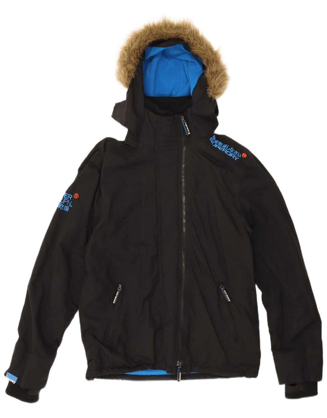 SUPERDRY Męska wiatrówka z kapturem i kapturem UK 40, duża czarna