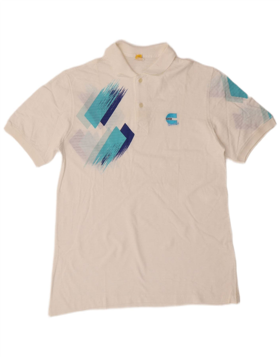 VINTAGE Mens Polo Shirt Small White Geometric
