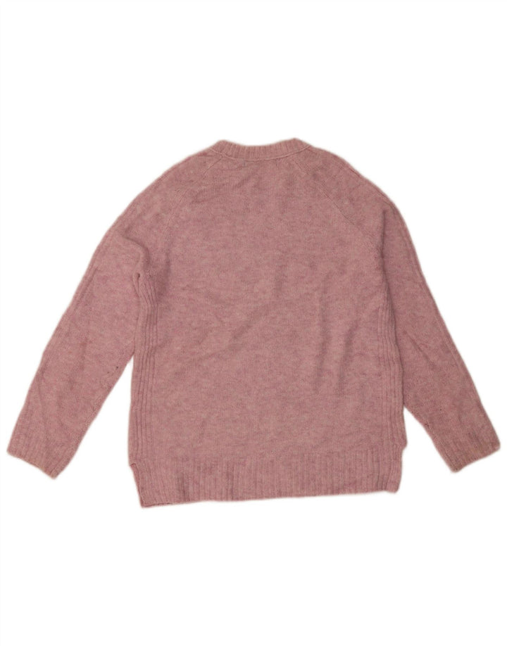 Marks & Spencer Damski sweter z okrągłym dekoltem, mały, różowy, nakrapiany akryl