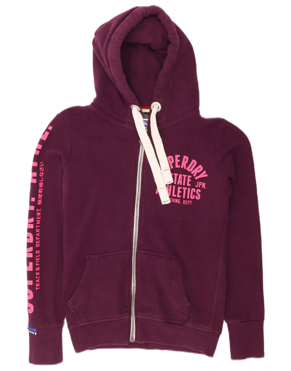 Damski sweter z kapturem Superdry z grafiką i zamkiem błyskawicznym UK 10, mały, fioletowy, bawełniany