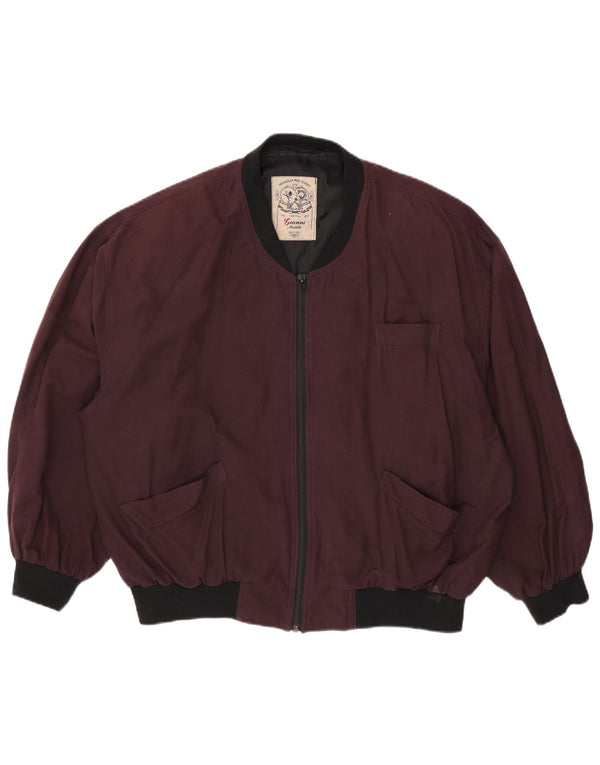 Męska kurtka bomberka Vintage UK 42 XL Bordowa wiskoza z blokami kolorów