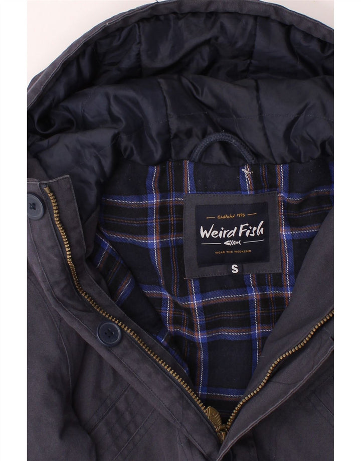 WEIRD FISH Mens Hooded Parka Jacket UK 36 Small Navy Blue Cotton Vintage Weird Fish and Second-Hand Weird Fish from Messina Hembry 