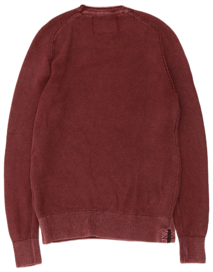 Męski sweter Superdry z okrągłym dekoltem, duży, bordowy, bawełniany