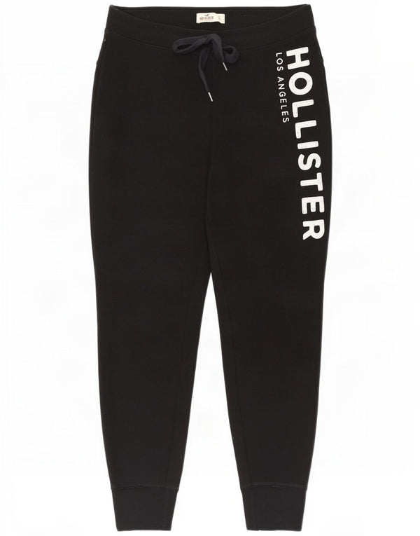 Damskie spodnie dresowe Hollister Graphic, duże, czarne, bawełniane