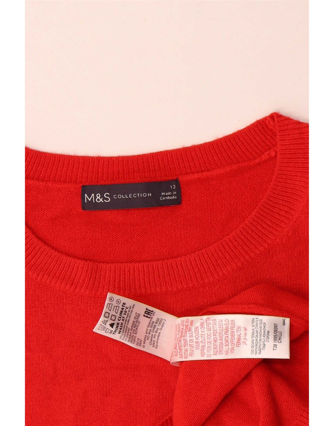 Marks & Spencer Damski sweter z okrągłym dekoltem UK 12, średni czerwony akryl