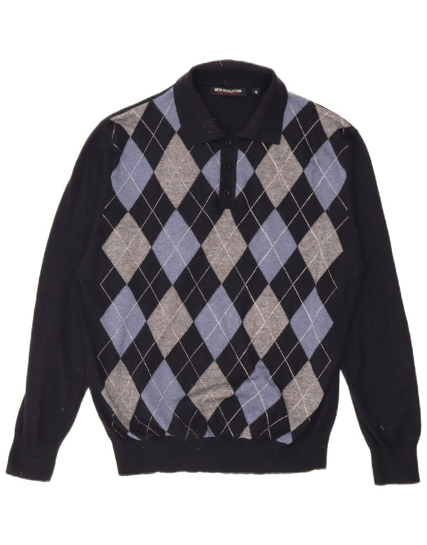 Męski sweter polo New Sensation XL granatowy Argyle/Diament