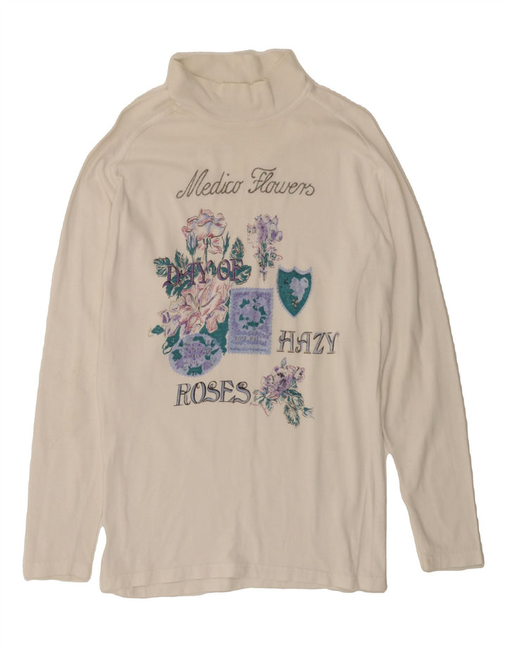 MEDICO Womens Graphic Top Long Sleeve EU 40 Medium Off White Floral Cotton Vintage Medico and Second-Hand Medico from Messina Hembry 