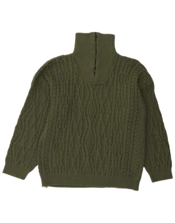 Vintage męski sweter z zamkiem błyskawicznym, średni zielony