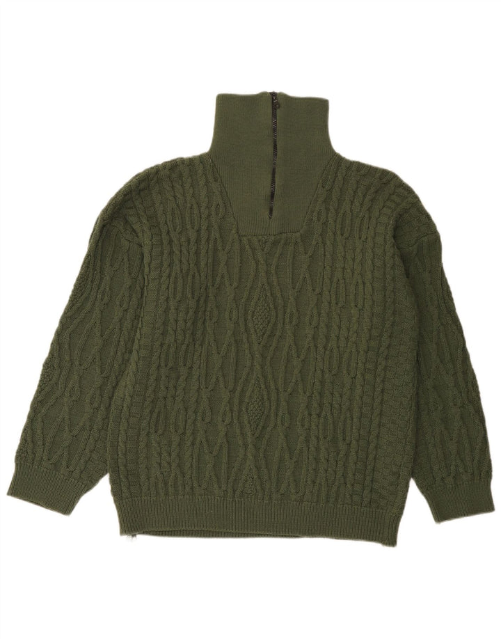 Vintage męski sweter z zamkiem błyskawicznym, średni zielony