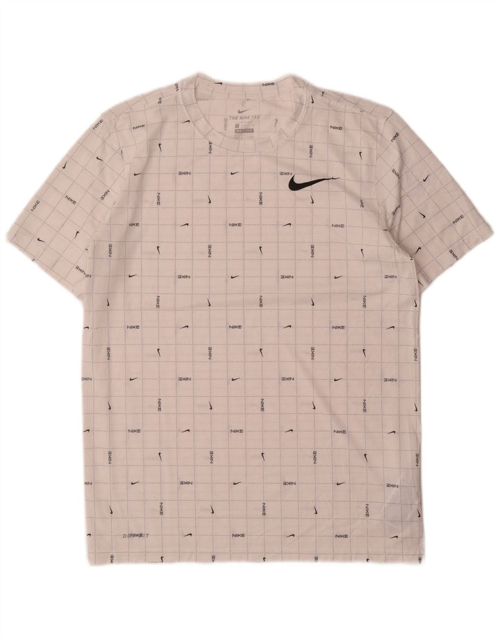 Męski T-shirt z grafiką Nike Dri Fit, poliester w średnią białą kratkę