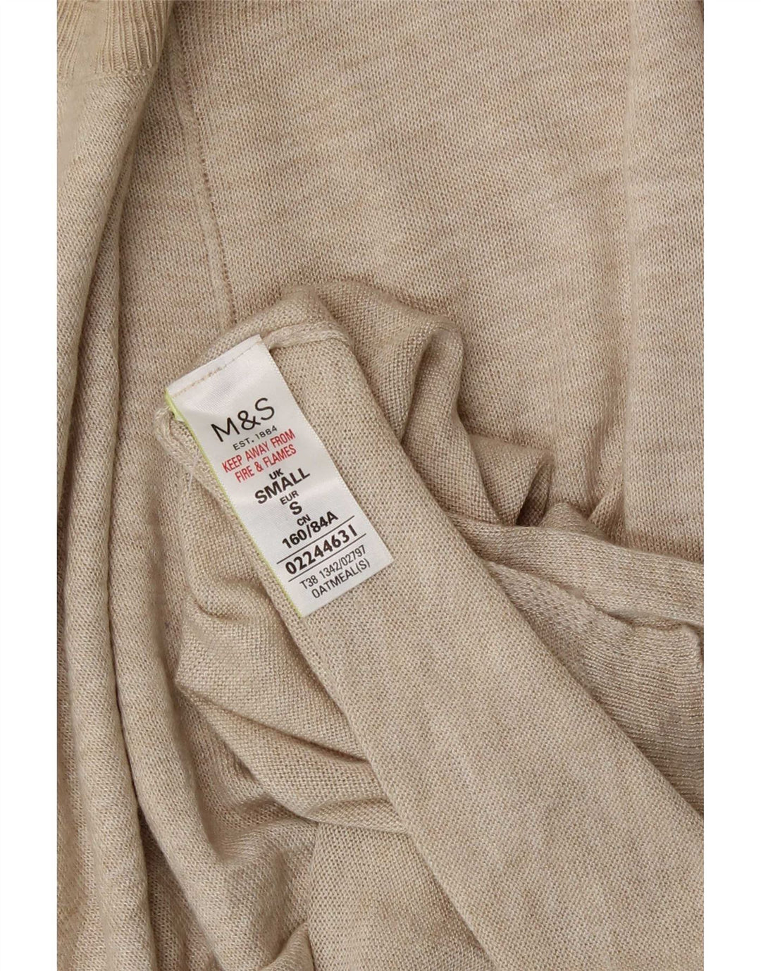 Sweter damski Marks & Spencer z okrągłym dekoltem, UK 10, mały, beżowy, wiskoza