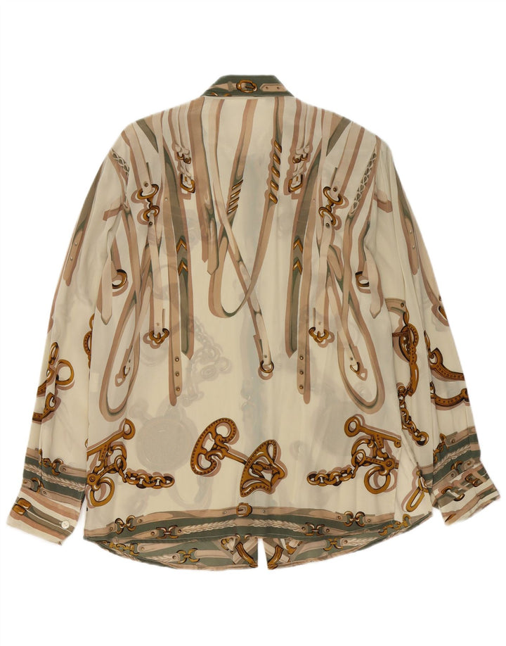 Damska bluzka koszulowa w stylu vintage w abstrakcyjny wzór IT 46 Duży beżowy octan