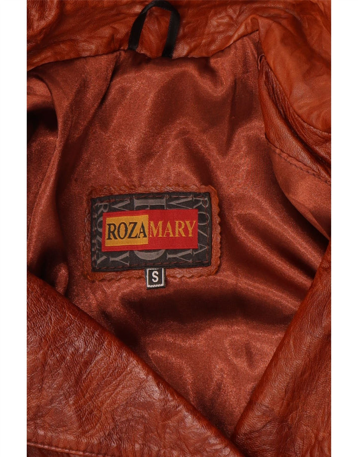 Vintage damska dwurzędowa skórzana kurtka UK 10, mała brązowa skóra