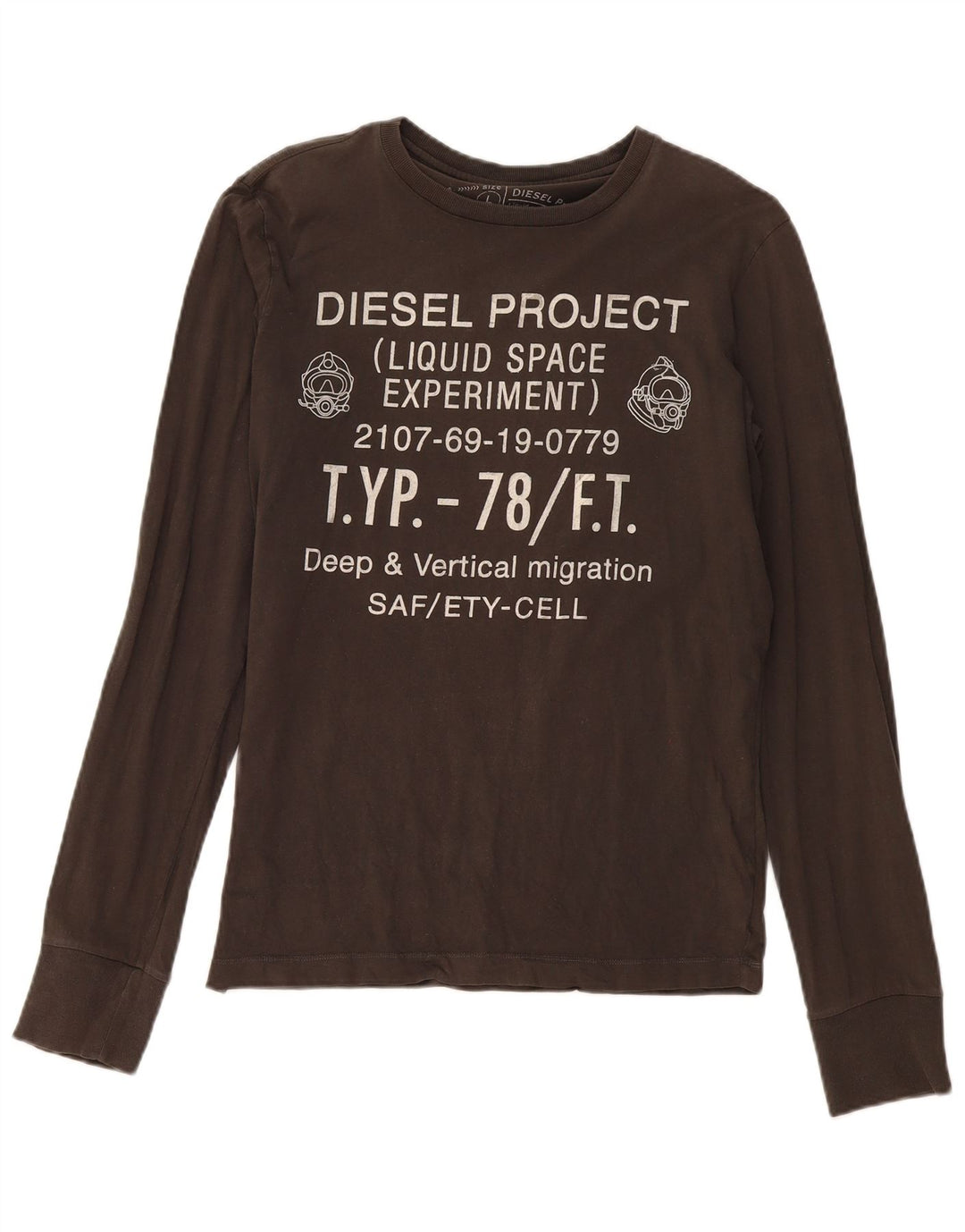 Diesel Męski graficzny top z długim rękawem, duży, bawełniany khaki