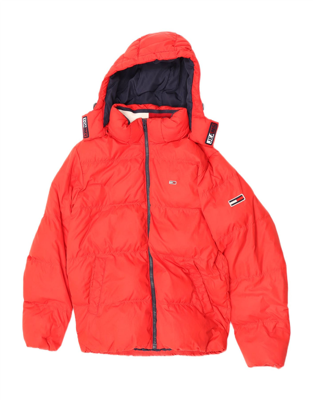 Męska ocieplana kurtka z kapturem Tommy Hilfiger UK 40, duża, czerwona, poliestrowa