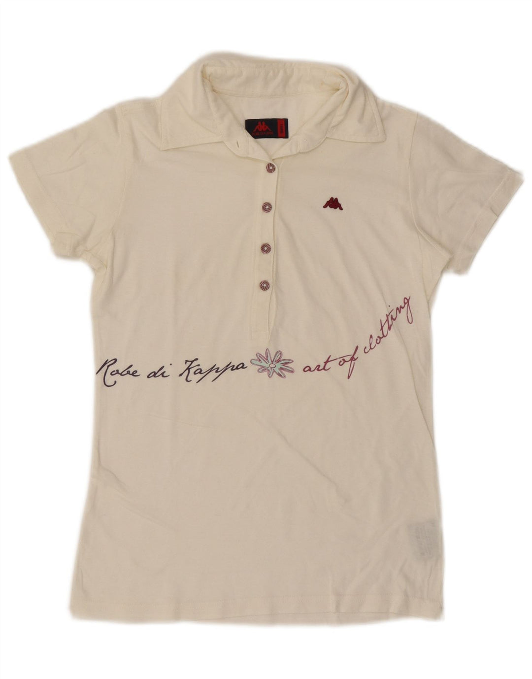 Damska koszulka polo KAPPA z grafiką UK 10, mała, biała, bawełniana