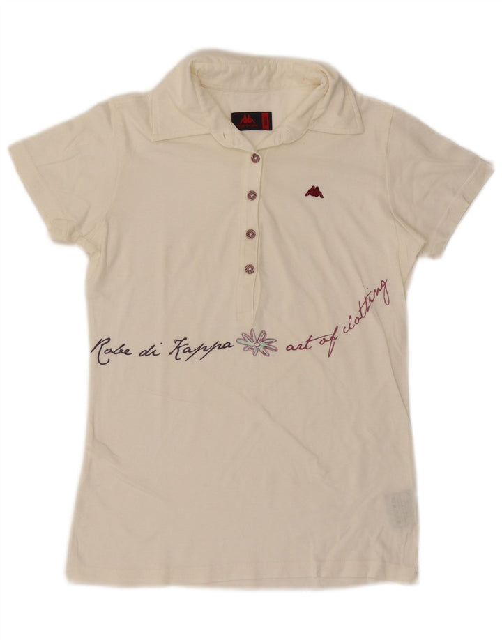 Damska koszulka polo KAPPA z grafiką UK 10, mała, biała, bawełniana