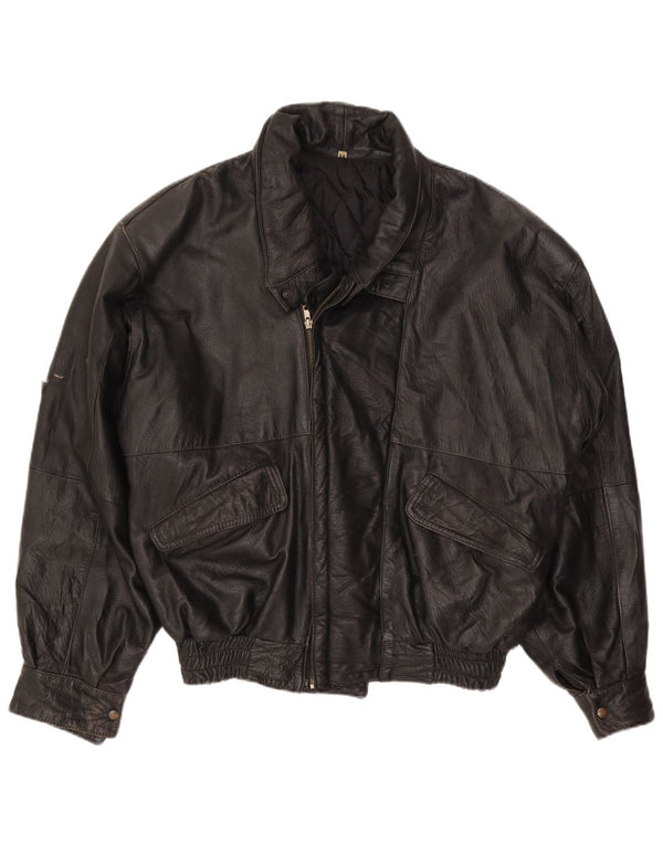 Vintage męska kurtka skórzana IT 54 2XL czarna skóra