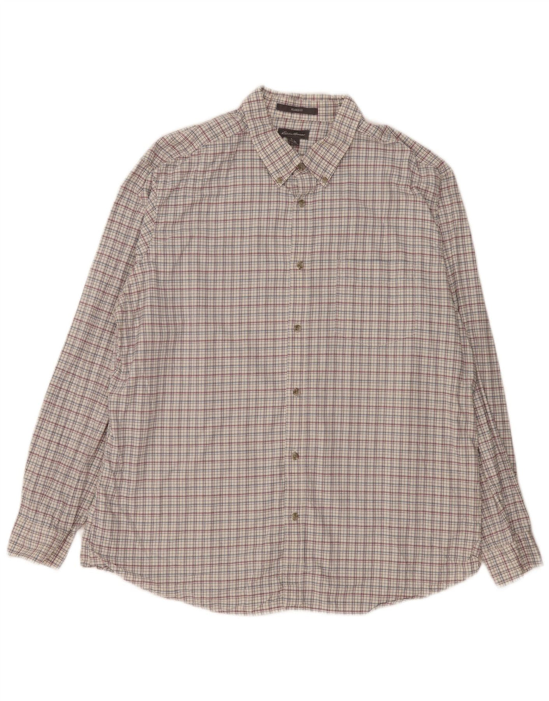 Męska koszula o swobodnym kroju Eddie Bauer XL w białą kratkę, bawełniana
