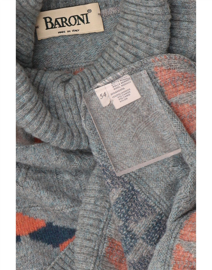 Baroni Męski sweter z golfem IT 54 XL Niebieska wełniana geometryczna