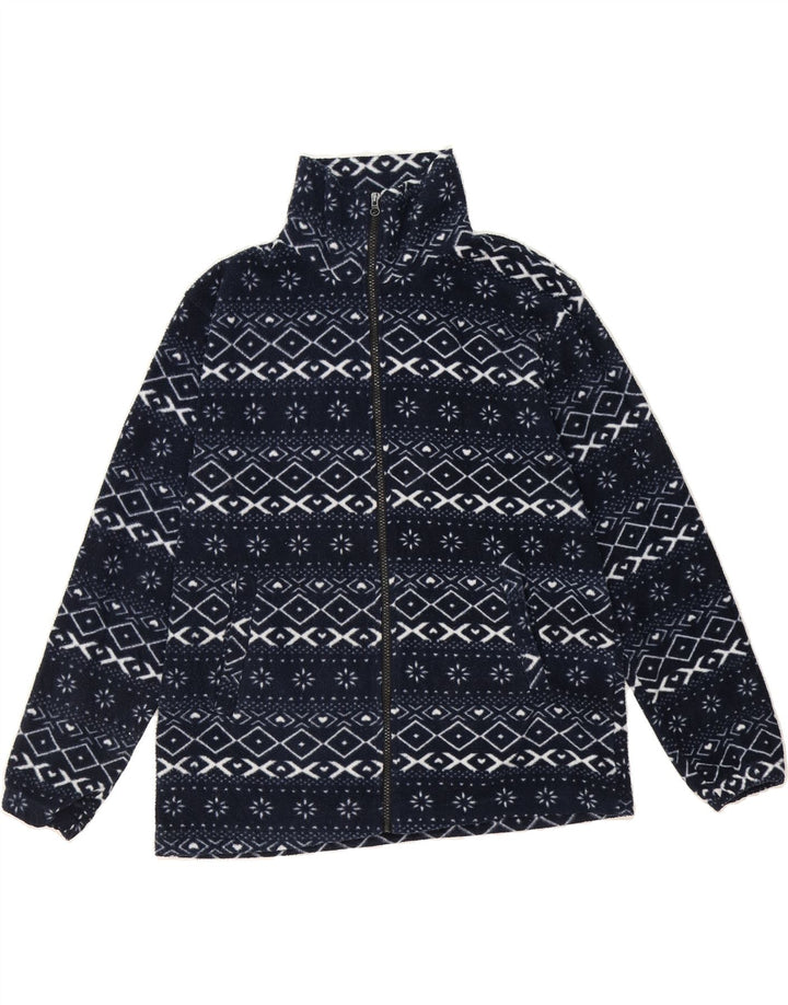 VINTAGE Womens Fleece Jacket UK 14 Medium Navy Blue Fair Isle Polyester Vintage Vintage and Second-Hand Vintage from Messina Hembry 