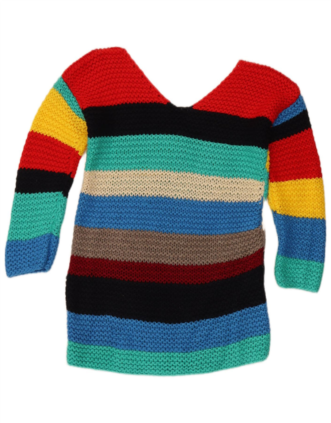 Sweter damski w stylu vintage z dekoltem w kształcie litery V, UK 12, średnie, wielokolorowe paski