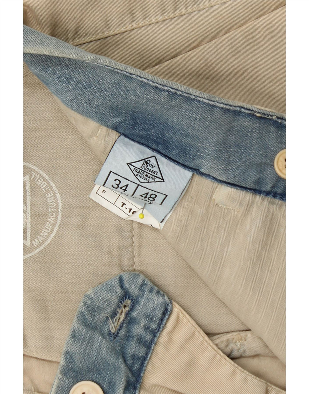 Męskie spodenki chino ROY ROGERS W34, duża, beżowa bawełna z blokami kolorów