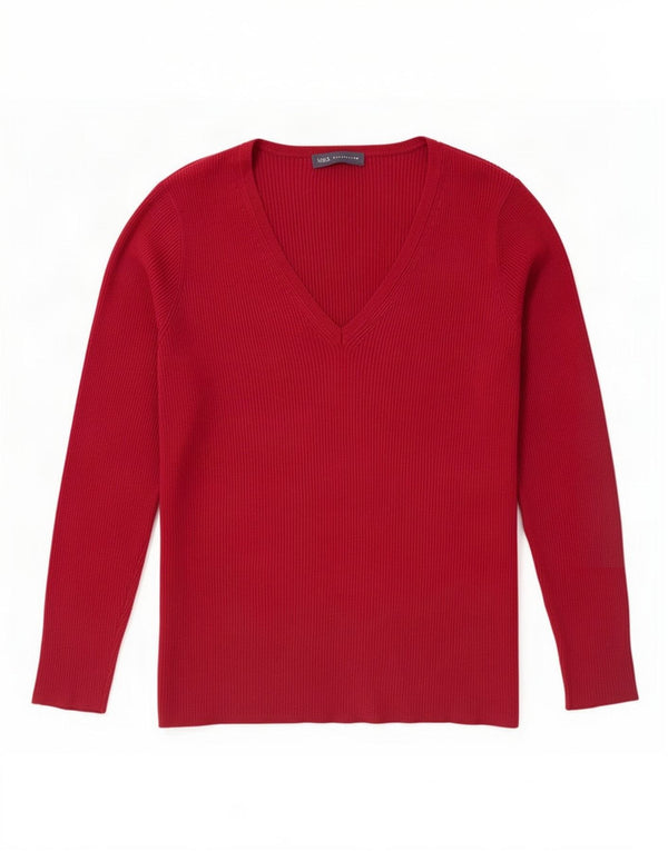 Sweter damski Marks & Spencer z dekoltem w kształcie litery V, UK 20 2XL, bordowy, wiskoza