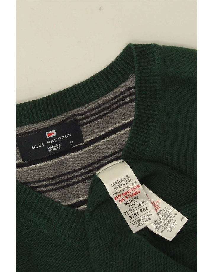Marks & Spencer Męski sweter z dekoltem w kształcie litery V, niebieski, zielony, bawełniany