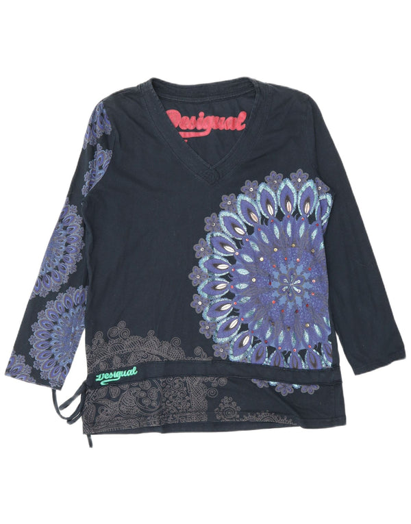 Desigual damski top graficzny z długim rękawem UK 18 XL granatowy w kwiaty