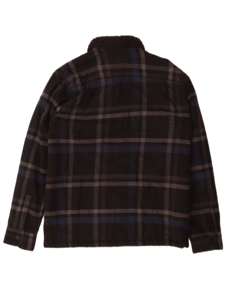 Męska kurtka Hollister Sherpa UK 36, mała, czarna, bawełniana kratka