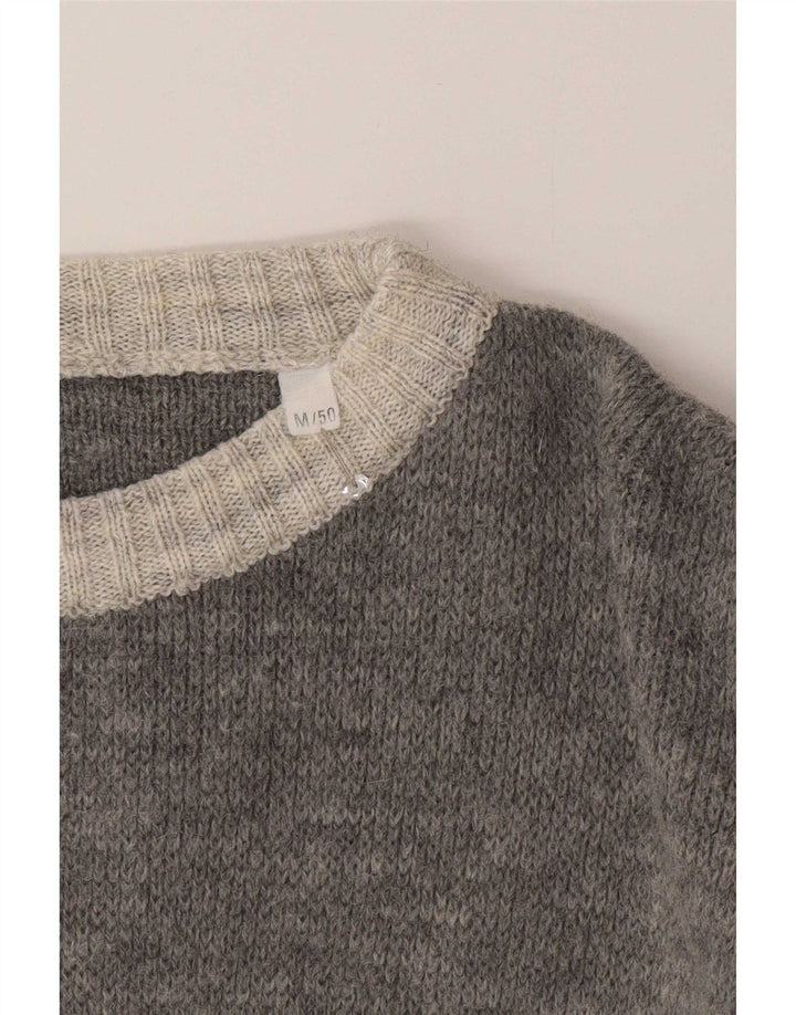 Vintage męski sweter z okrągłym dekoltem EU 50, średnioszary, klasyczny, z blokami kolorów