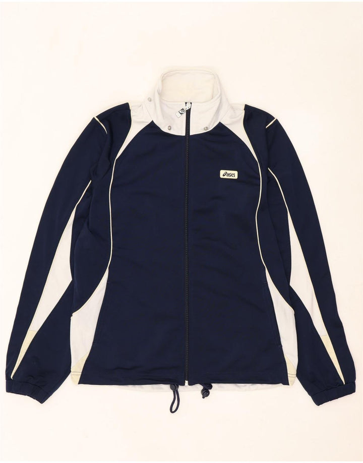 Męska kurtka dresowa ASICS, mała, granatowa, z poliestru w blokach kolorów