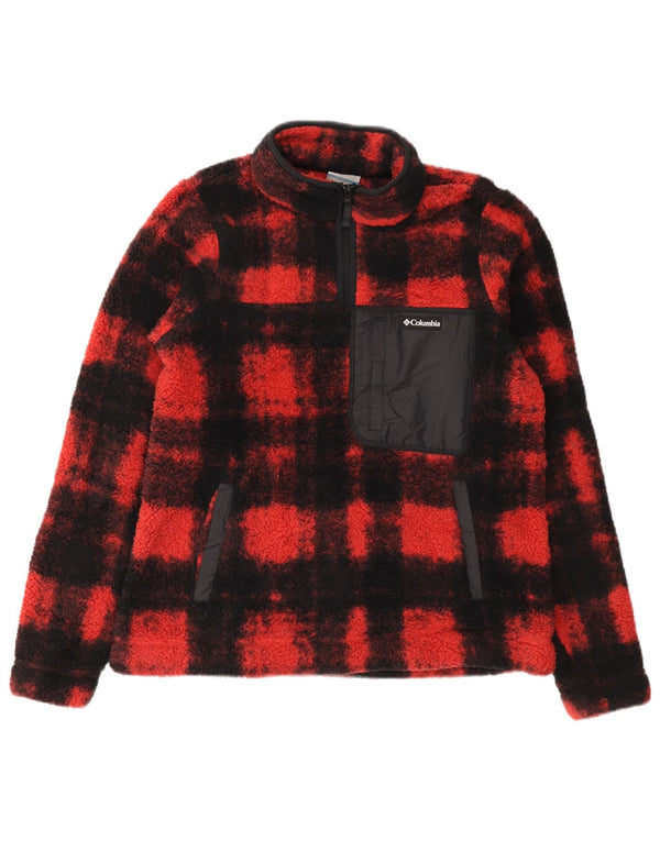 Damski sweter polarowy COLUMBIA z zamkiem błyskawicznym UK 14, poliester w czerwoną kratę