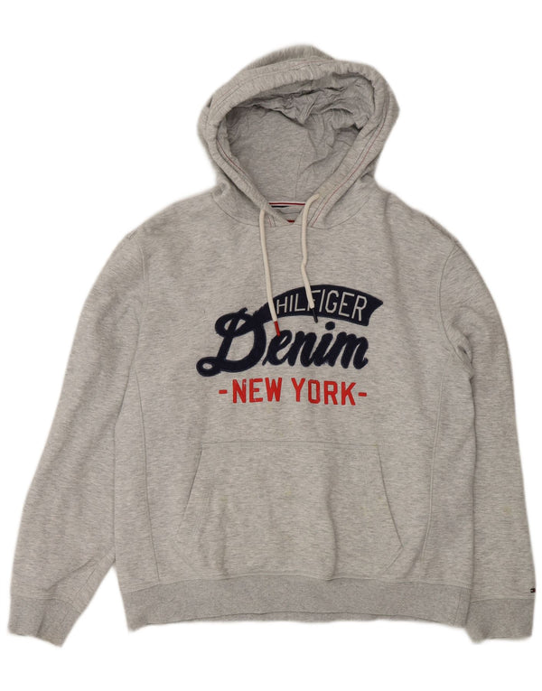 Damski sweter z kapturem i grafiką Tommy Hilfiger UK 16, duży, szary, bawełniany