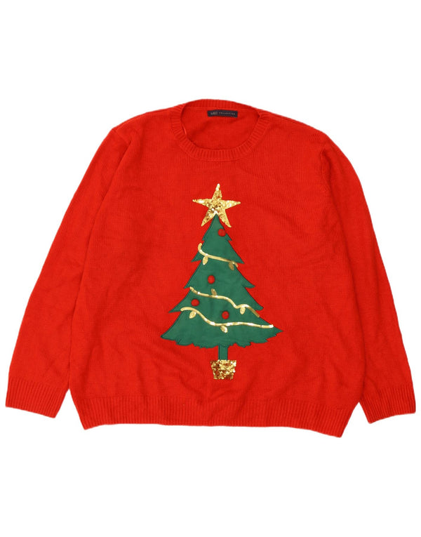 Marks & Spencer Womens Graphic Crew Neck Jumper Sweater UK 18 XL Red Christ