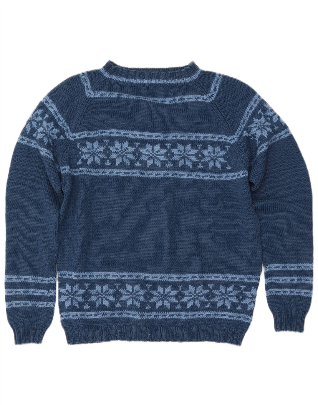 Sweter damski VINTAGE z dekoltem w łódkę UK 12 Średni granatowy Fair Isle
