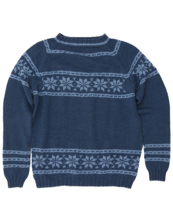 Sweter damski VINTAGE z dekoltem w łódkę UK 12 Średni granatowy Fair Isle